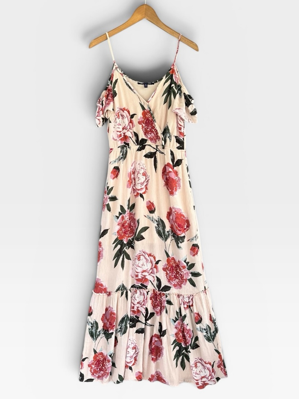 one clothing Cream Maxi Dress with Pink Floral Print
